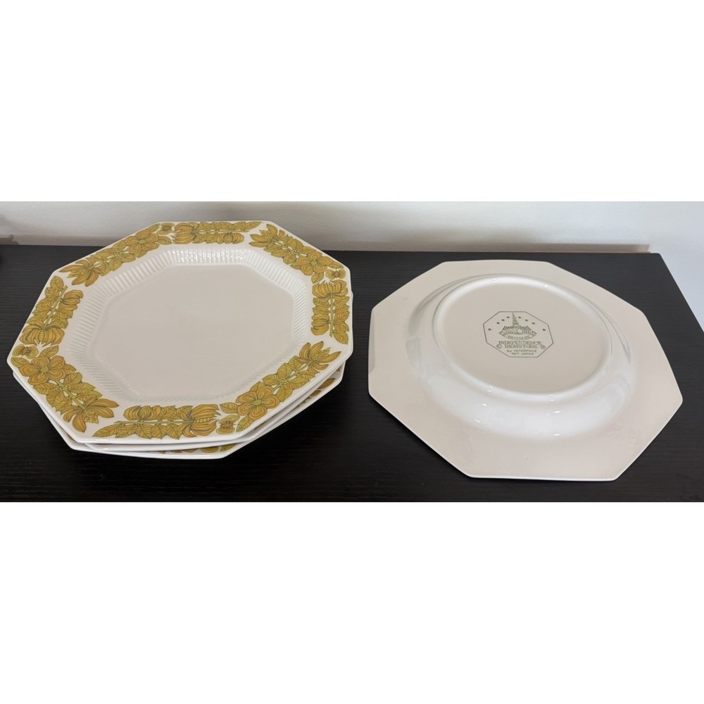 Vintage Set of 4 Yellow Bouquet Dinner Plates Independence Ironstone Japan 11" - Picture 6 of 16